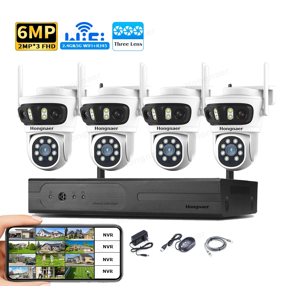 Home Security Nvr - 2026 Hongnaer 6MP 4CH 3 Lens