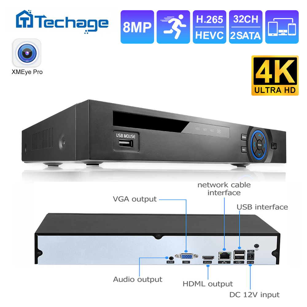 Techage UHD H.265 36CH POE NVR - Home Security Nvr avaliação e preço