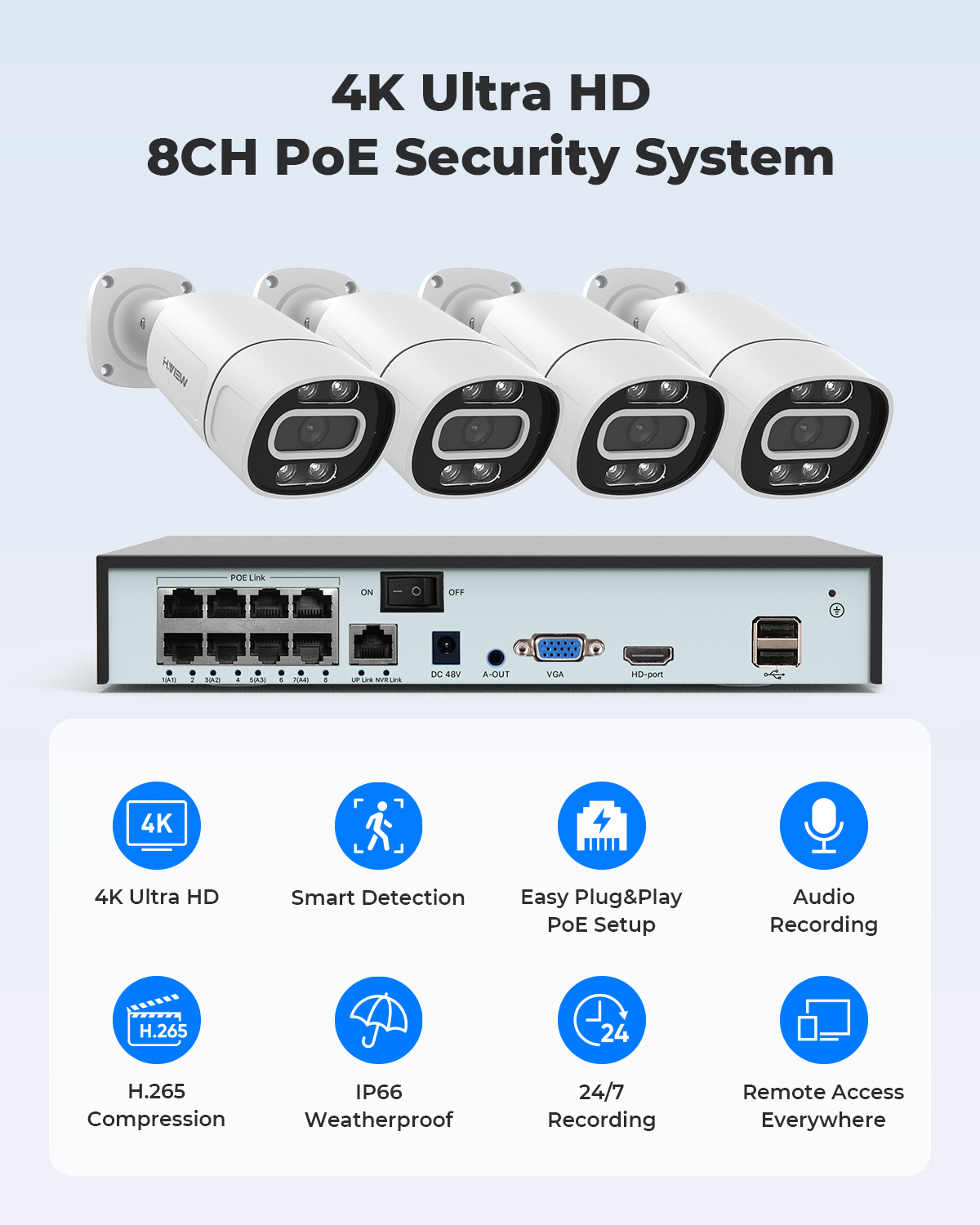 H.View 4K 5Mp 8Mp poe Cctv Sec - Home Security Upgrades avaliação e preço