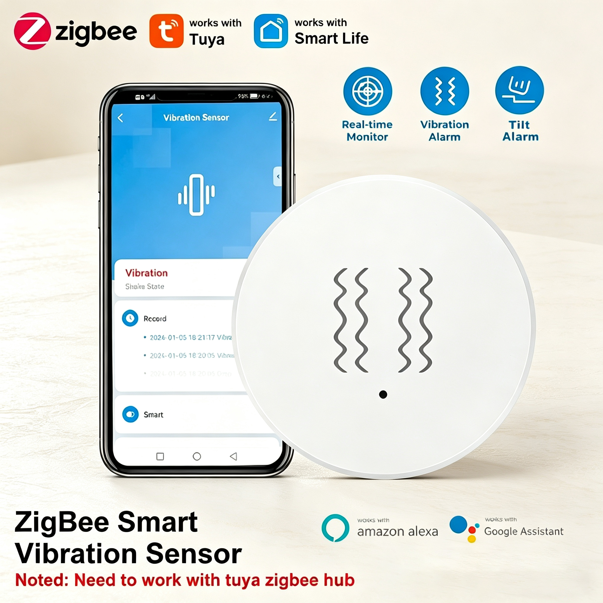 Tuya ZigBee Smart Vibration &  - Home Security Upgrades avaliação e preço