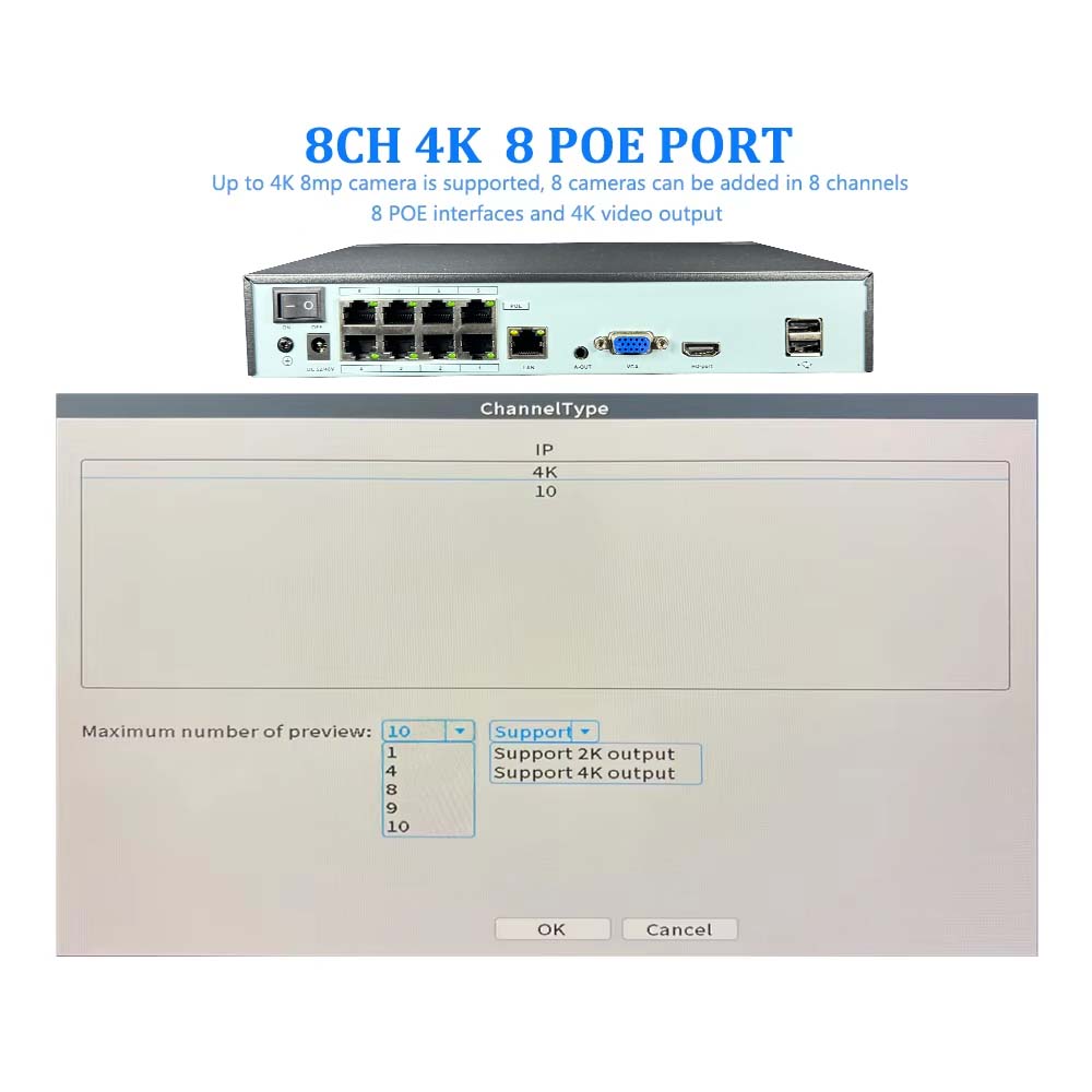 4K 10CH NVR 4/8Port POE For 8M - Home Security Nvr avaliação e preço