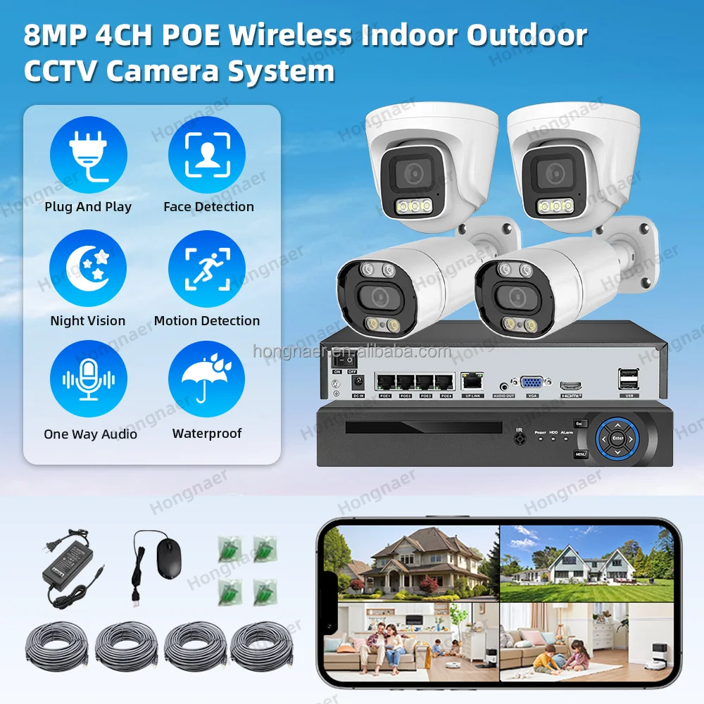 2026 Hongnae 8MP One Way Audio - Home Security Nvr avaliação e preço